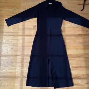 Sandro Navy Ribbed Knit Midi Dress